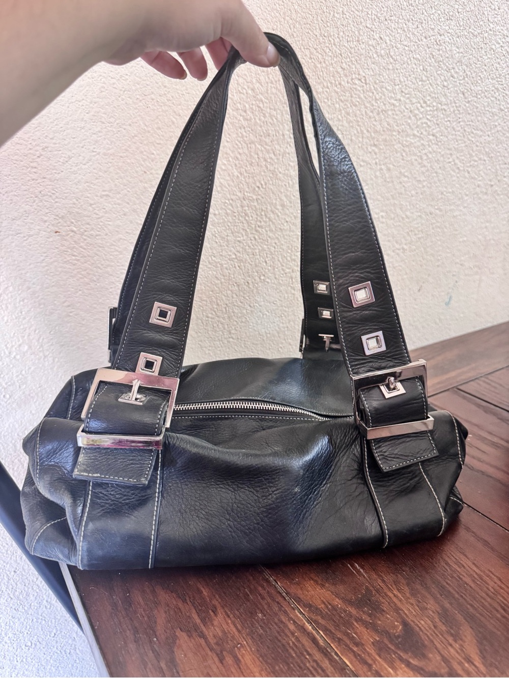 vintage Perlina black soft leather shoulder bag Y2K Style